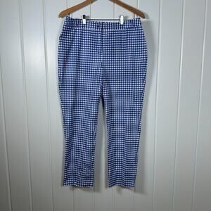 J. MCLAUGHLIN Pants‎ 10 Blue Gingham GEORGINA Ankle Slit Stretch Preppy Chic